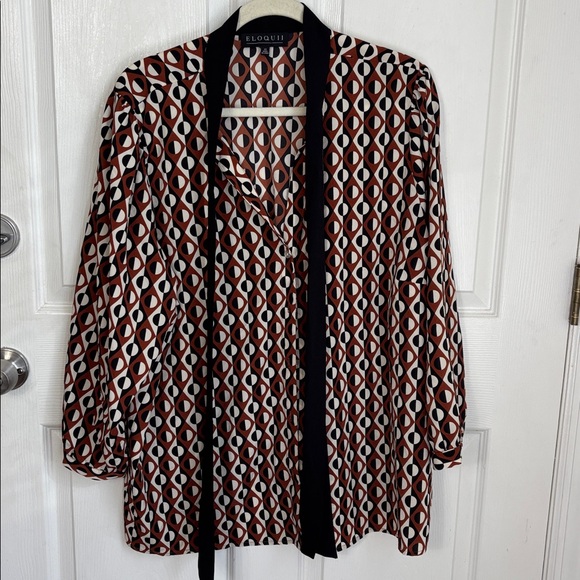 ELOQUII Tie Neck Button Up Blouse Size 22 Ascot Flowy dressy career wear - Picture 11 of 12
